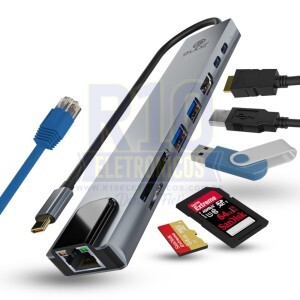 HUB USB TIPO-C EXBOM UDC-PHNR1008B 8EM1 HDMI/USB-C/USB-A/MICRO-SD/SDHC