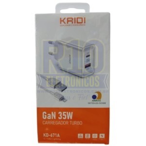 CARREGADOR USB KAIDI KD-671A USB-A/LIGHTNING GAN 35W