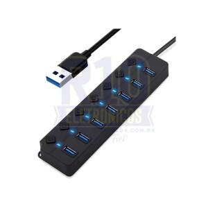 HUB USB 7 PORTAS 3.0 KAPBOM KA-H70U COM BOTÃO LIGA/DESLIGA