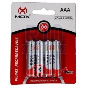 PILHA MOX RECARREGÁVEL 1000MAH C/4 AAA