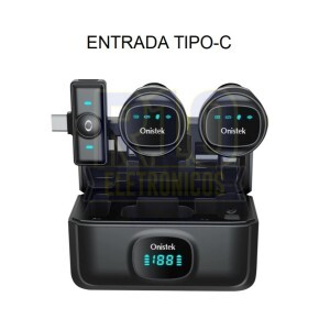 MICROFONE LAPELA SEM FIO ONISTEK MC828 DUPLO TIPO-C COM CASE DE CARREGAMENTO